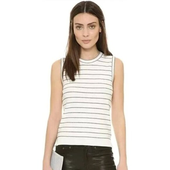 Striped Theory Sleeveless Knit Top M White & Black - Picture 1 of 5